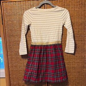 Crewcuts Cream and Tan Fit and Flare Dress with Cuffed Sleeves